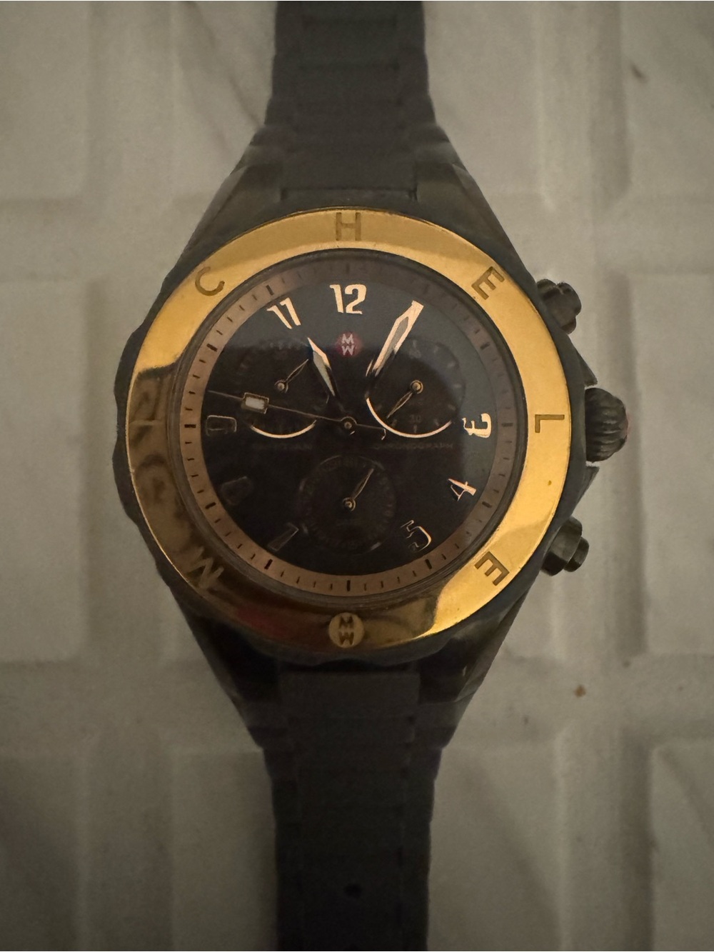 Michele Grey Dial Watch with Gold Bezel